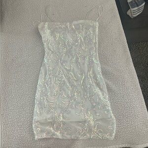 white, holographic dress short